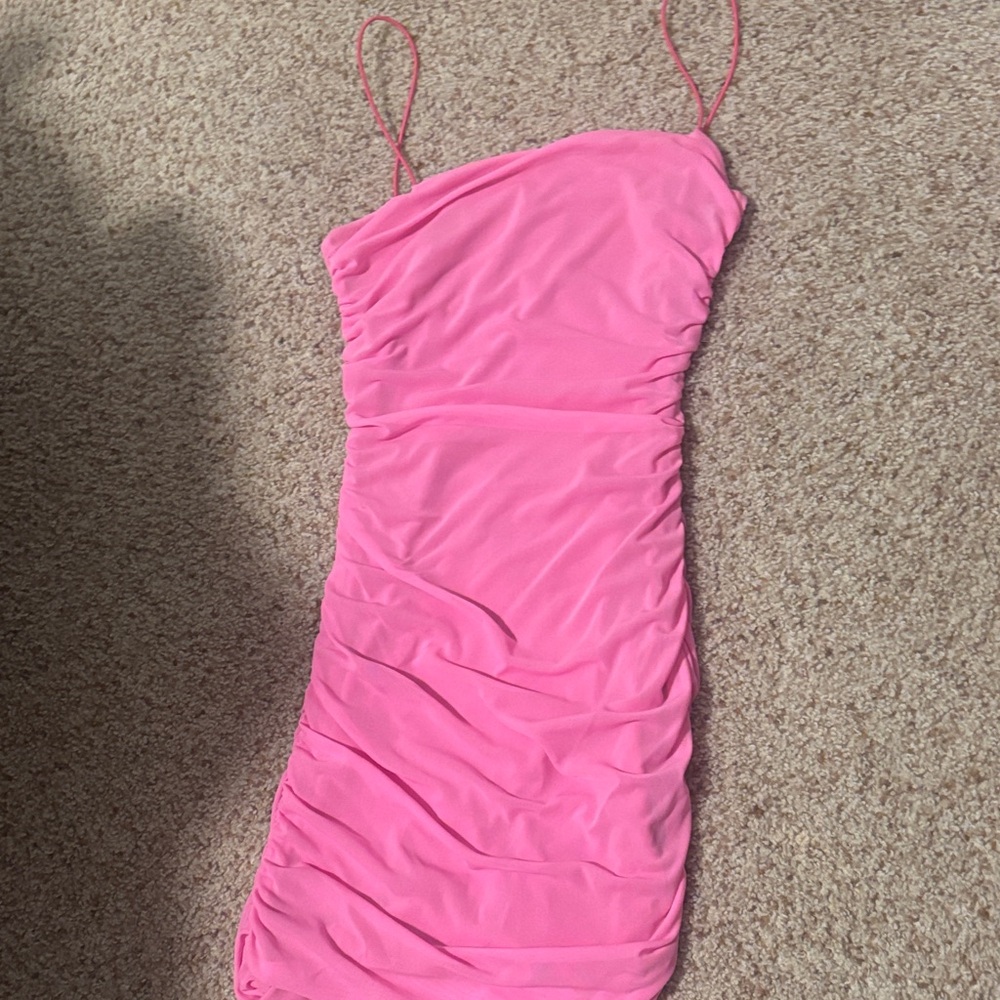 Pink Ruched Spaghetti Strap Dress-Princess Polly